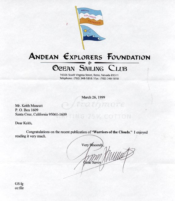 Gene Savoy's letter to Keith